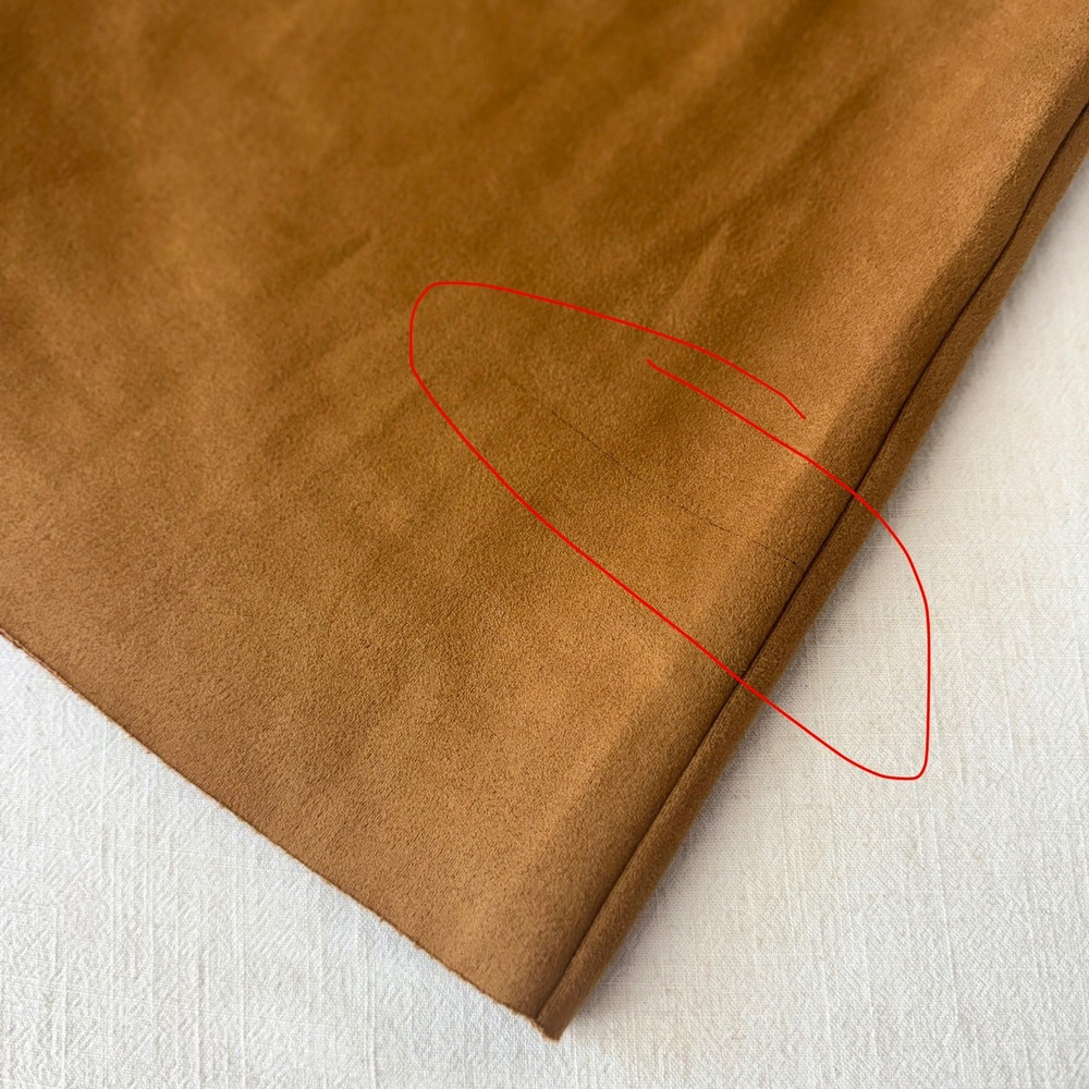 In February Faux Suede Midi Skirt Camel Brown Paneled Pencil Skirt Small - Picture 6 of 8